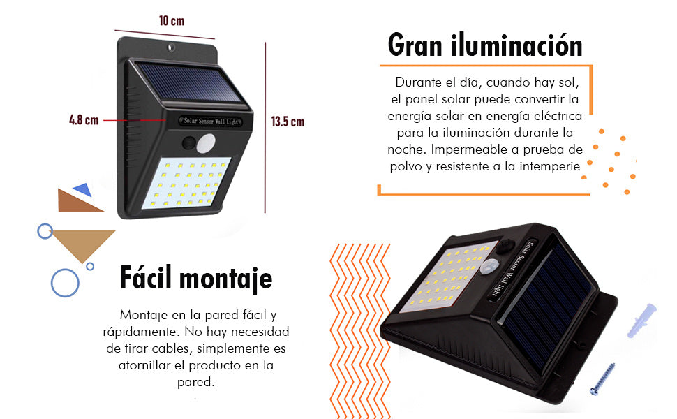 Lámpara solar con sensor de movimiento para exteriores